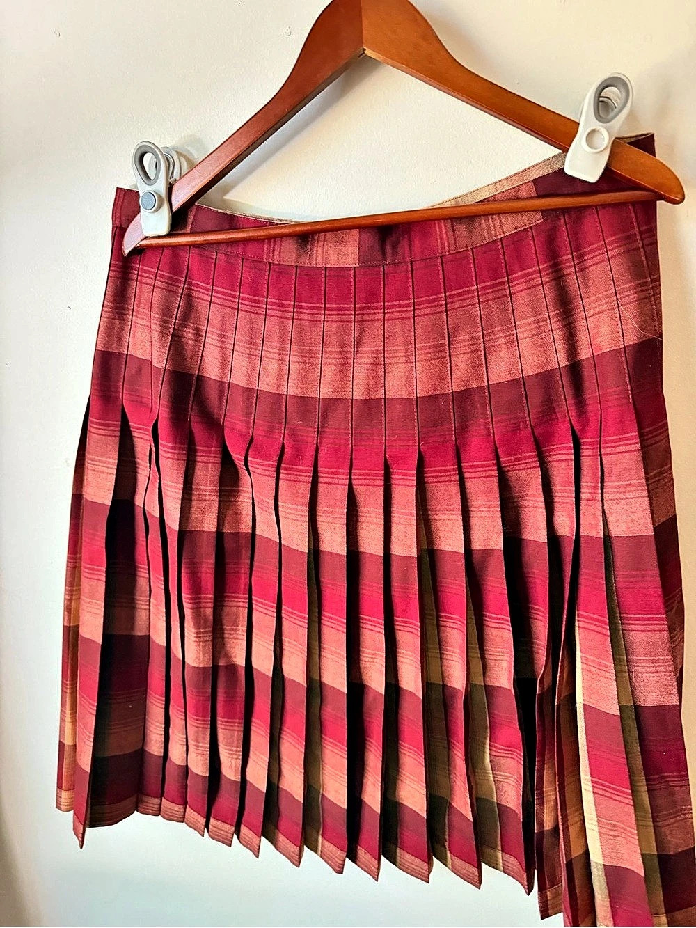Pendleton Vintage Pleated Plaid Wool Skirt Pink & Red Size 16